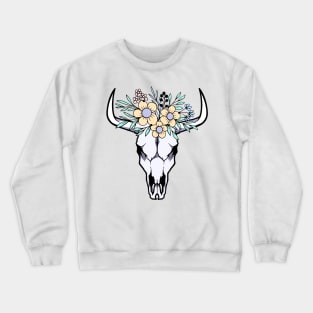 Cow Skull With Flowers Crewneck Sweatshirt